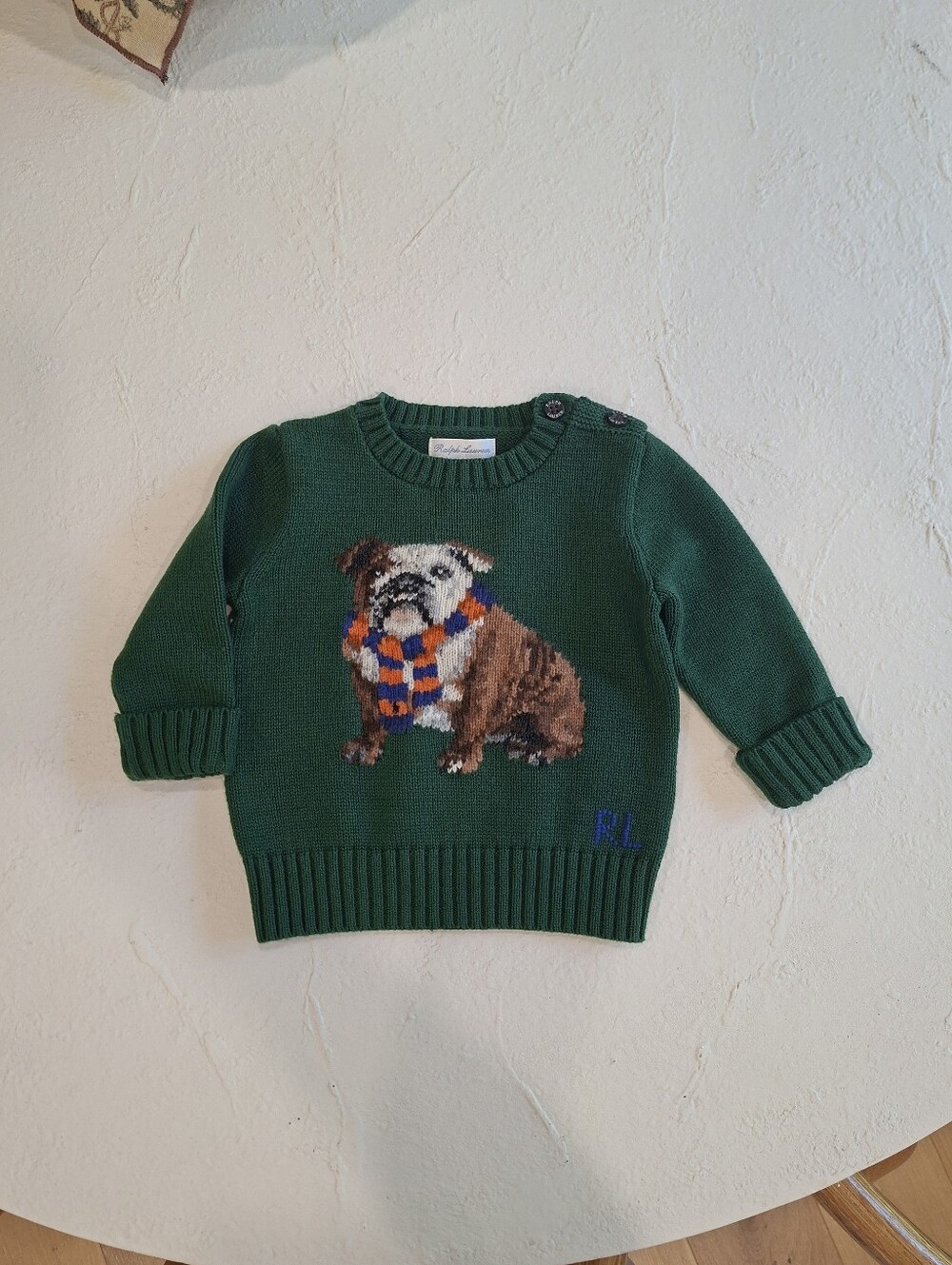Ralph Lauren Green Bulldog Knit Sweater
